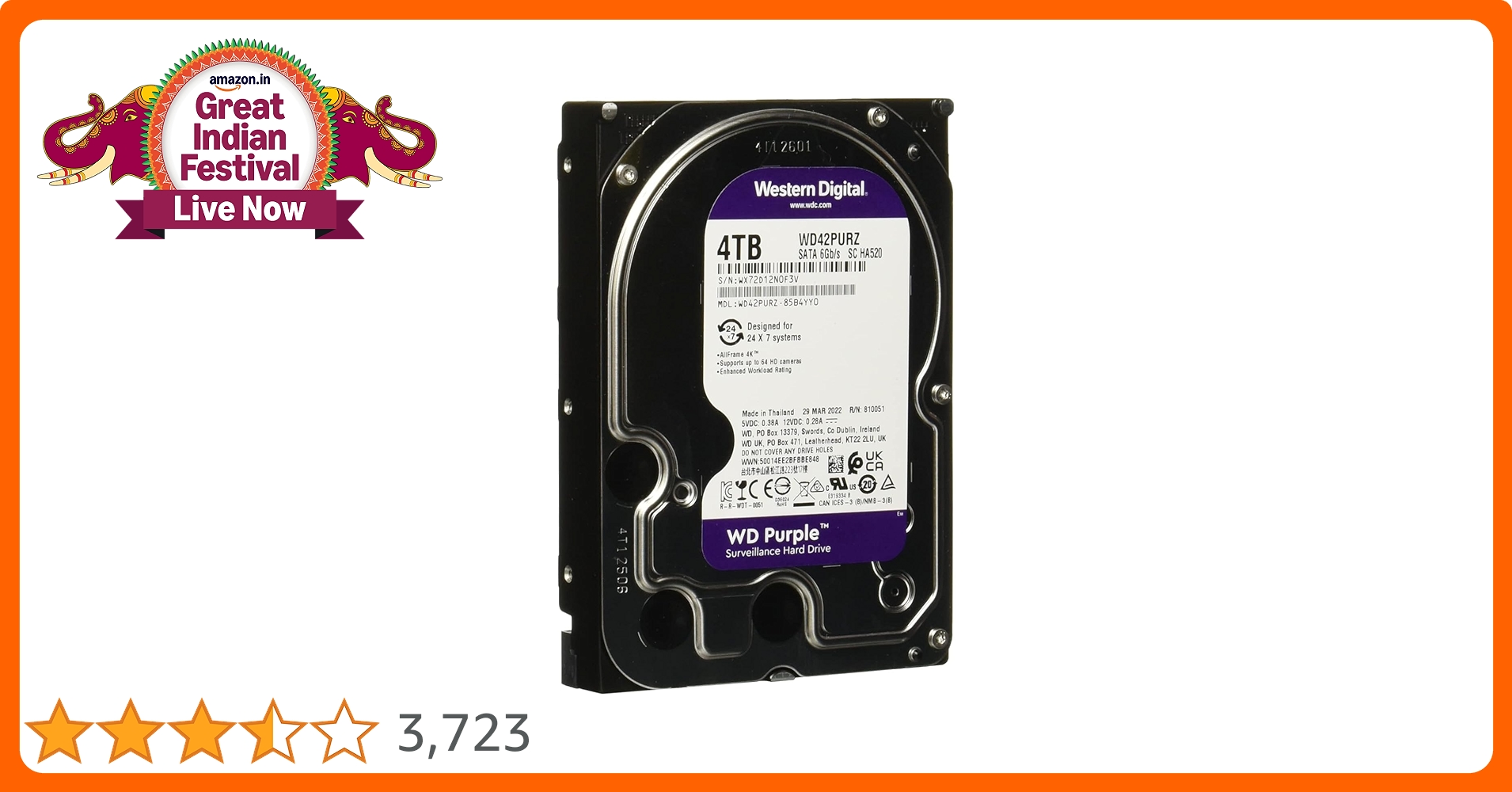 ウエスタンデジタル 4TB WD Purple Surveillance Amazon.in: Buy Western Digital Purple 4TB Surveillance Hard